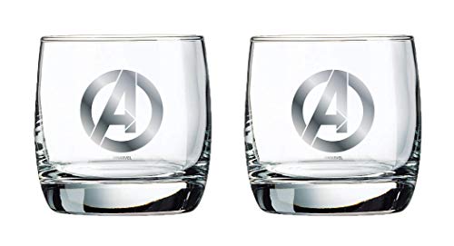 Marvel Glass Set - Avengers Logo - Collectible Gift Set of 2 Glasses - 10 oz. Capacity - Classic Design - Sturdy Base