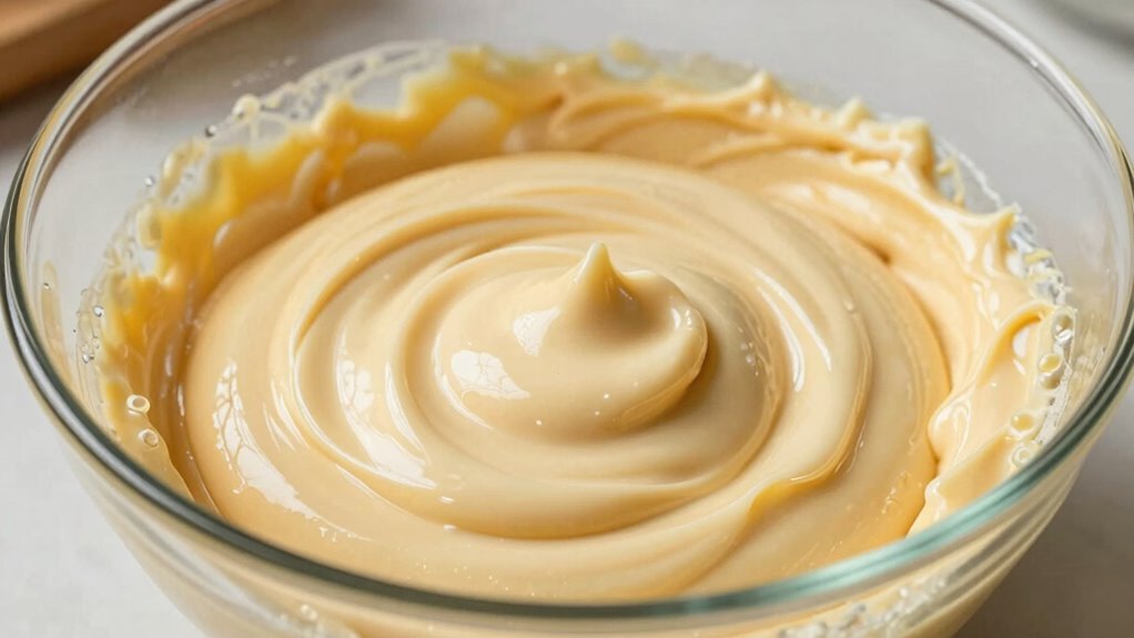 thin batter gradually and carefully