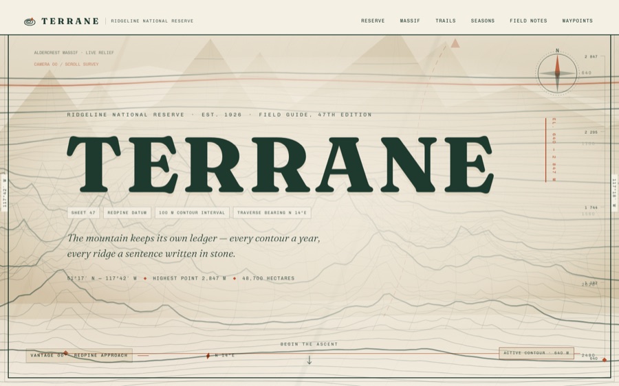 TERRANE — Ridgeline National Reserve Field Guide — Shader-Space Contours